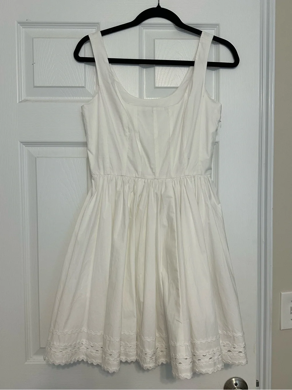 J. Crew White scoop neck fit and flare scallop edge mini dress